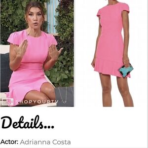 NWT Alice + Olivia Fable hot pink asymmetrical ruffle cap sleeve mini dress 8